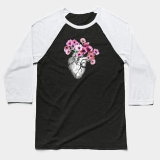 Pink Anemones Heart Human Anatomy Baseball T-Shirt